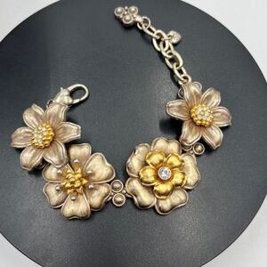 Brighton‎ Vintage Retro Garden Flower Two-Tone 3-D Crystal Brushed Bracelet